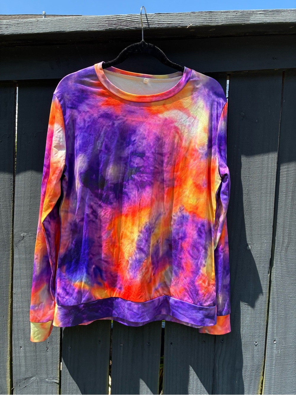 Tie-Dye Long Sleeve Crewneck Top - Purple & Orange